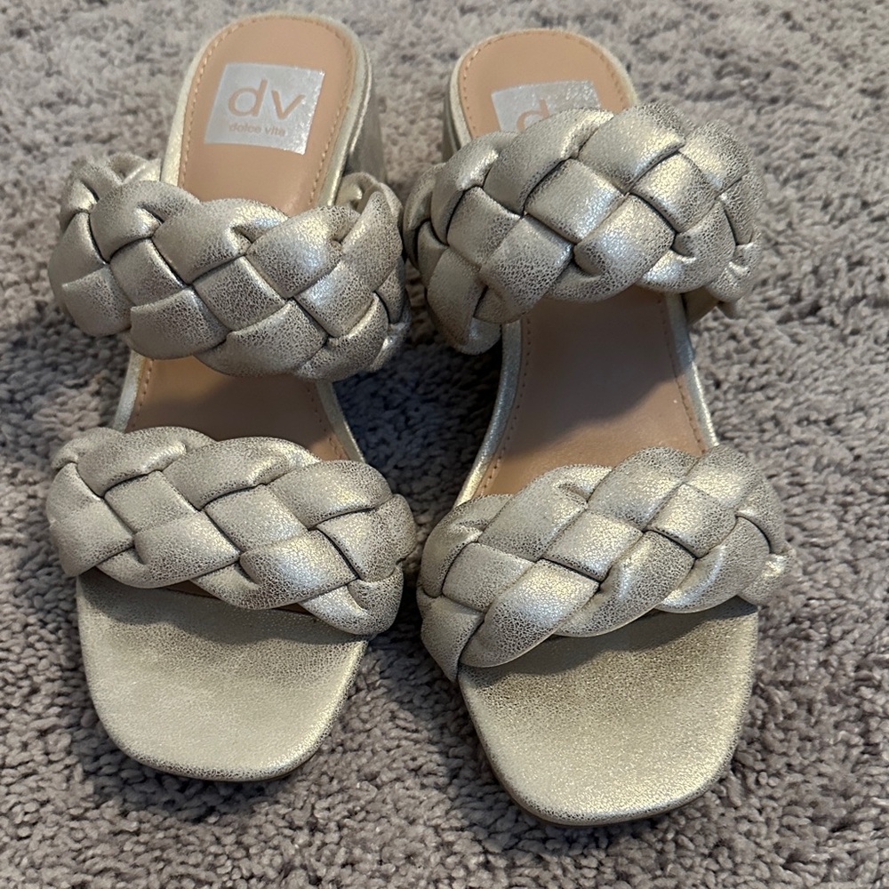 DV by Dolce Vita Women's Gold Metallic Braided Sandals - Stacey Size 8